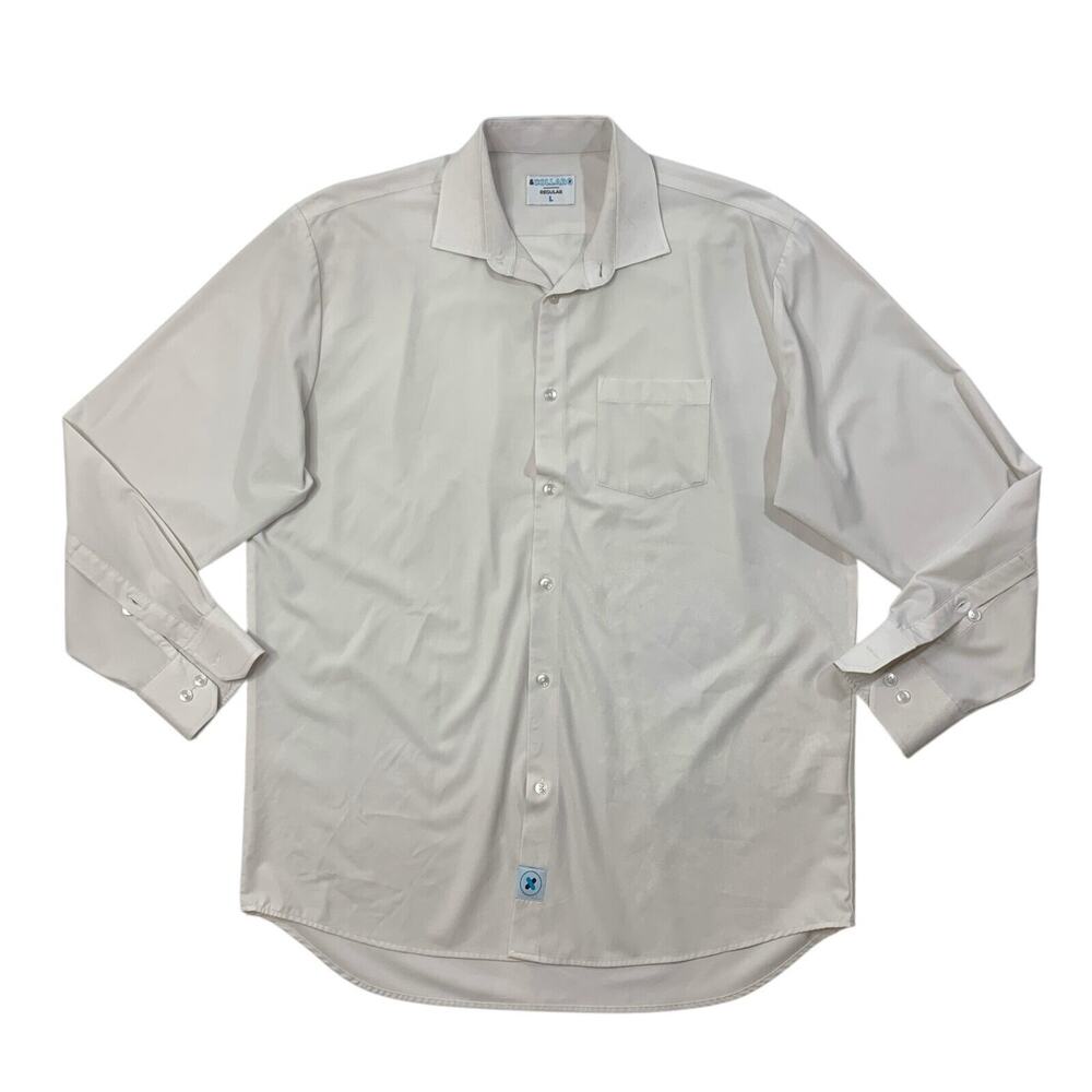 &Collar Shirt Mens L Large Bone White Button Up Long Sleeve Classic Shirttail